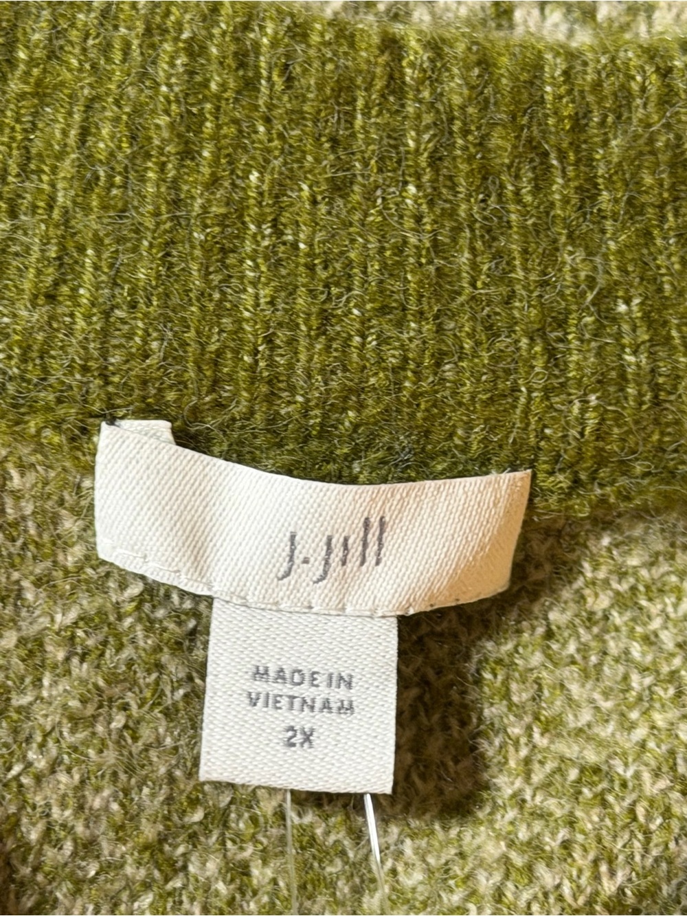 J Jill Cardigan Sweater 2X Green Herringbone Wool Blend Button Front - Picture 9 of 12